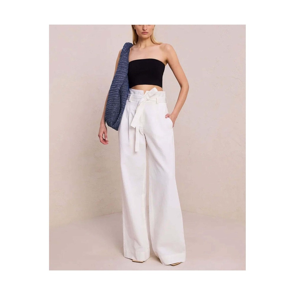 A.L.C. White High Rise Wide Leg Paperbag Tie Waist Cotton Pants Size 8
